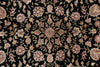 Load image into Gallery viewer, A close-up of an ornate floral rug pattern with pink, beige, and muted gold motifs on a black background.