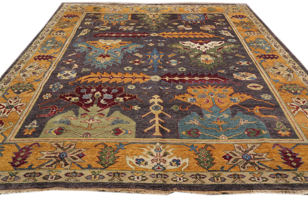9.8 x 13.4 New Oushak Rug Handmade India  Purple Blue Orange