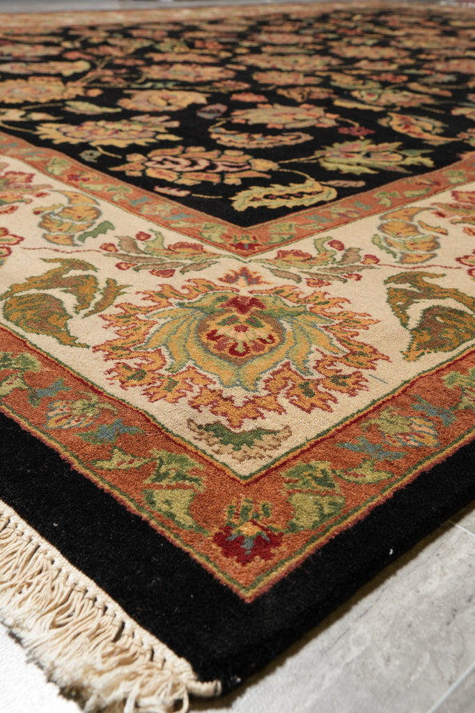 9 x 12 Quality Black Lustrous Dense Wool Hand-Knotted Jaipur Rug #PIX-5237