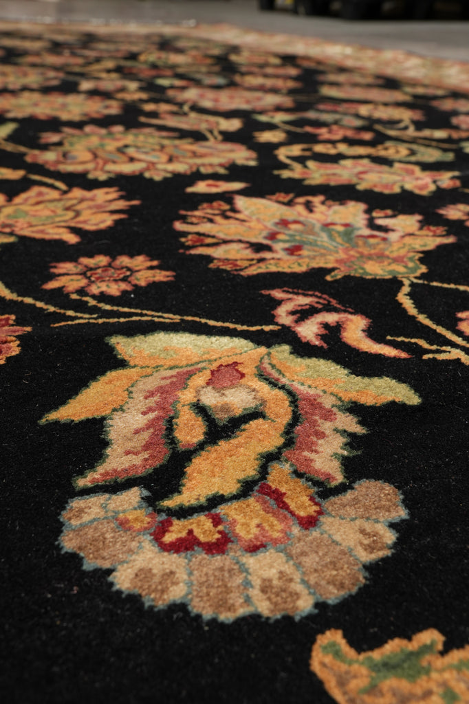 9 x 12 Quality Black Lustrous Dense Wool Hand-Knotted Jaipur Rug #PIX-5237