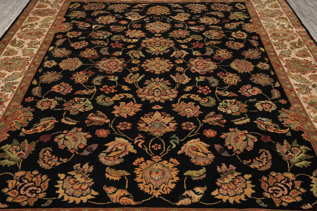 9 x 12 Quality Black Lustrous Dense Wool Hand-Knotted Jaipur Rug #PIX-5237