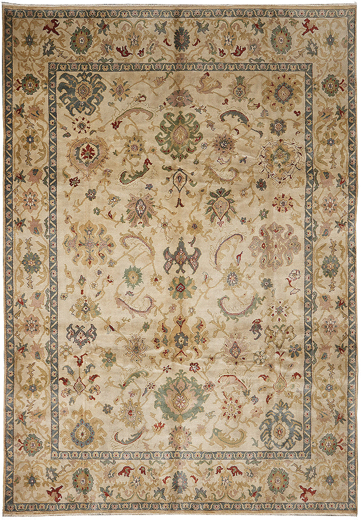 9.2 x 13 New Peshawar Carpet Beige Green #F-4275