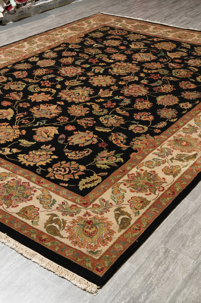 9 x 12 Quality Black Lustrous Dense Wool Hand-Knotted Jaipur Rug #PIX-5237