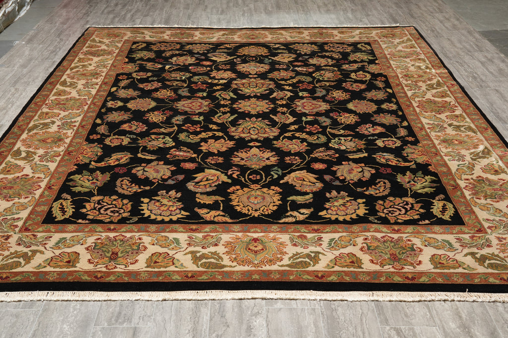 9 x 12 Quality Black Lustrous Dense Wool Hand-Knotted Jaipur Rug #PIX-5237
