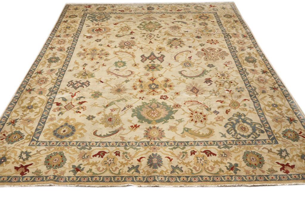 9.2 x 13 New Peshawar Carpet Beige Green #F-4275