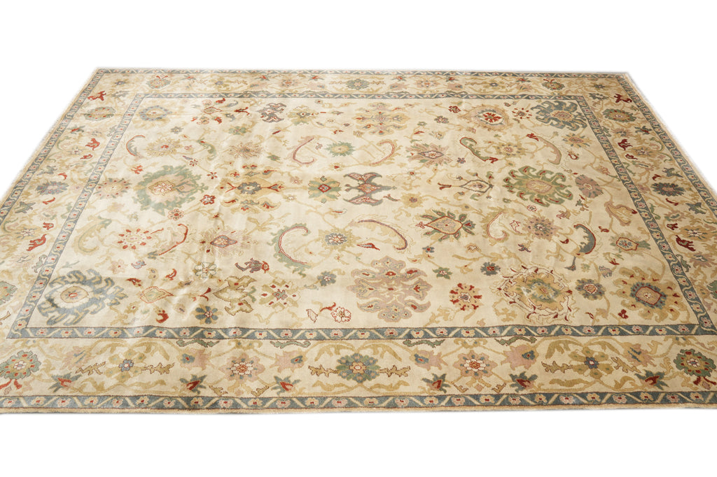 9.2 x 13 New Peshawar Carpet Beige Green #F-4275