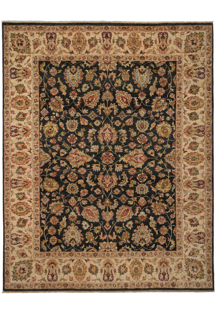 8 x 10 Charcoal Black Natural Wool Hand-Knotted Agra Rug