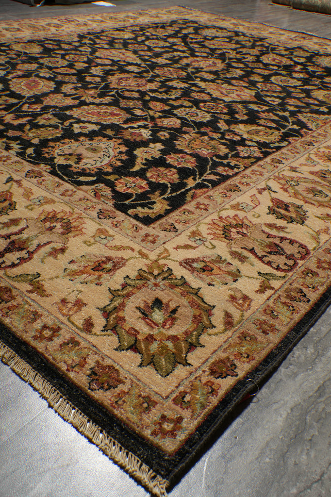 8 x 10 Charcoal Black Natural Wool Hand-Knotted Agra Rug - view 6