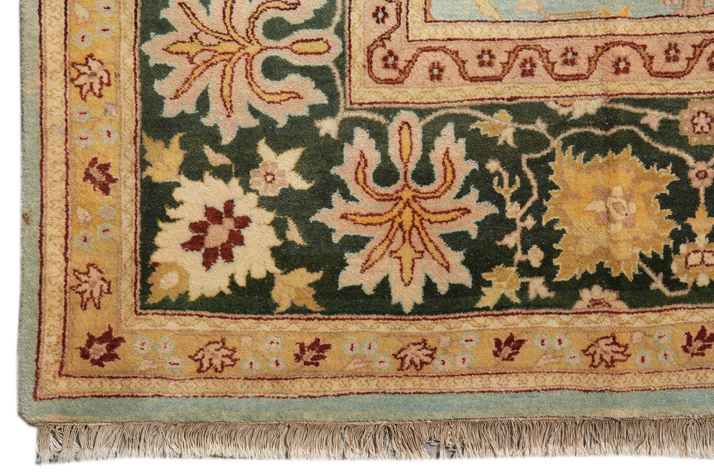 10 x 14 Quality Handmade Agra Rug Aqua Blue With Green Border #F-4271