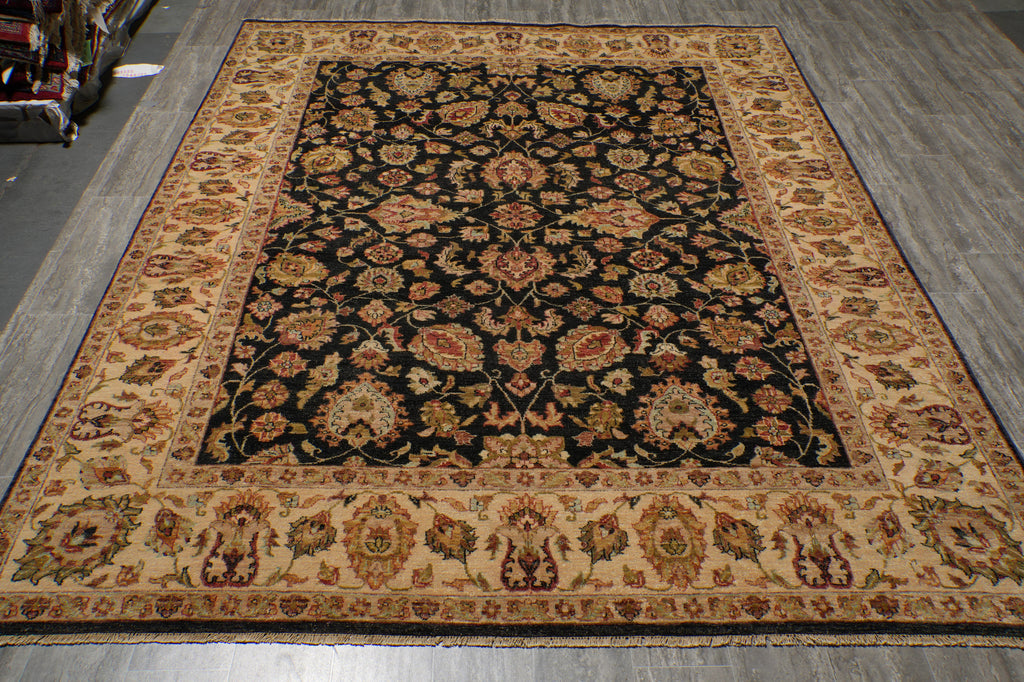 8 x 10 Charcoal Black Natural Wool Hand-Knotted Agra Rug - view 3