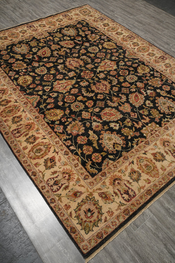 8 x 10 Charcoal Black Natural Wool Hand-Knotted Agra Rug - view 5