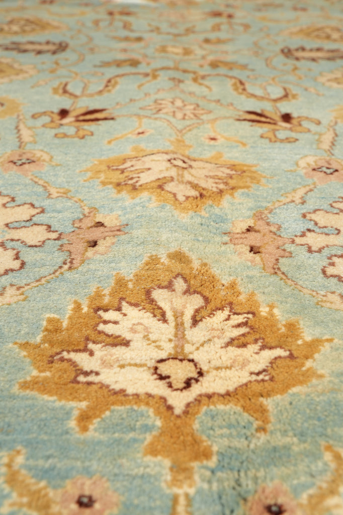 10 x 14 Quality Handmade Agra Rug Aqua Blue With Green Border #F-4271