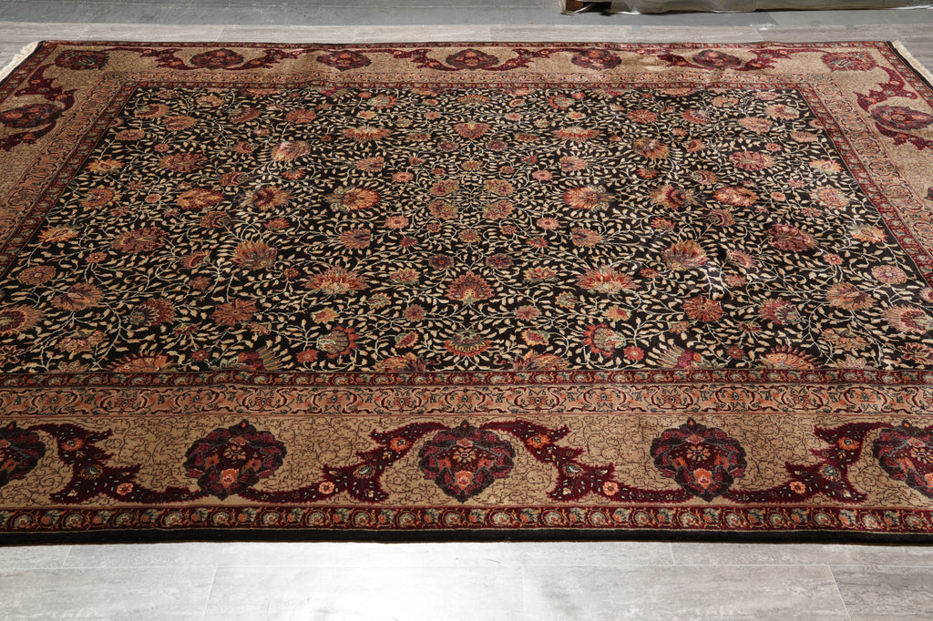 9 x 12  Lustorus Black Wool Quality Jaipur Handmade Rug