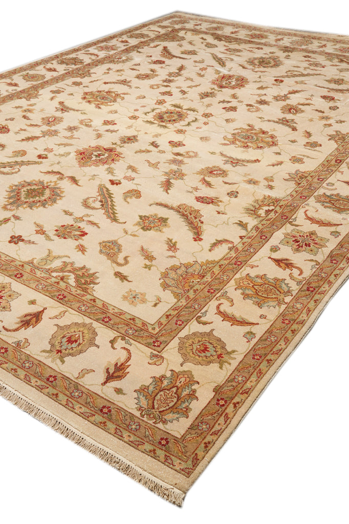 9.10 x 13.10 Ivory Beige Hand-Knotted Pakistan Rug #F-4301
