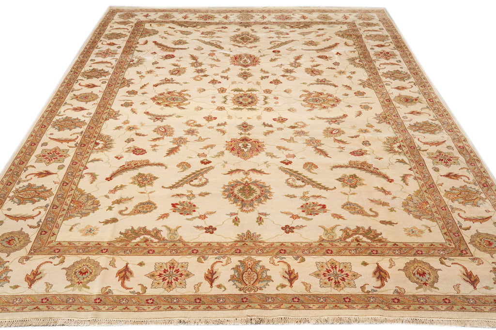 9.10 x 13.10 Ivory Beige Hand-Knotted Pakistan Rug #F-4301