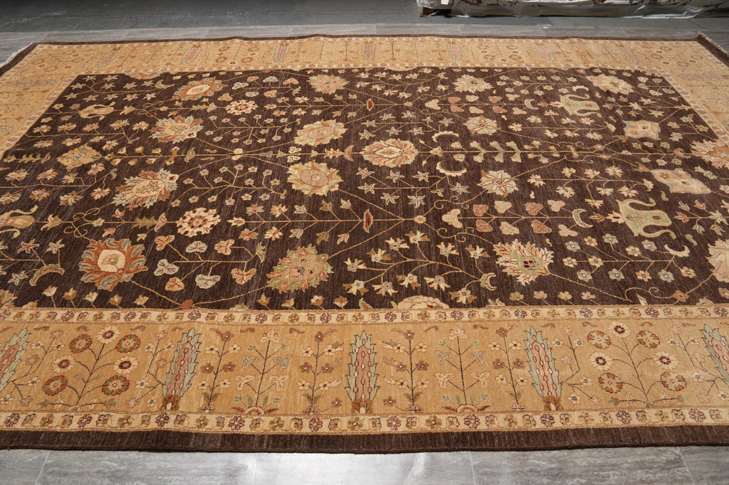 9 x 15.9 Hand-Knotted Wool Rug – Sultanabad Design in Brown & Beige (#PIX-12962)