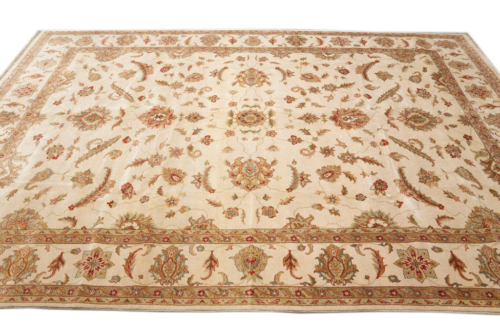 9.10 x 13.10 Ivory Beige Hand-Knotted Pakistan Rug #F-4301