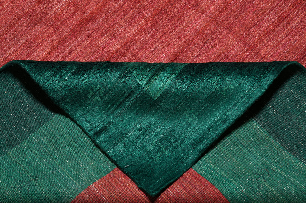 8 x 10 Handmade Wool Contemporary Rug – Solid Red with Green Accents (F-4519)