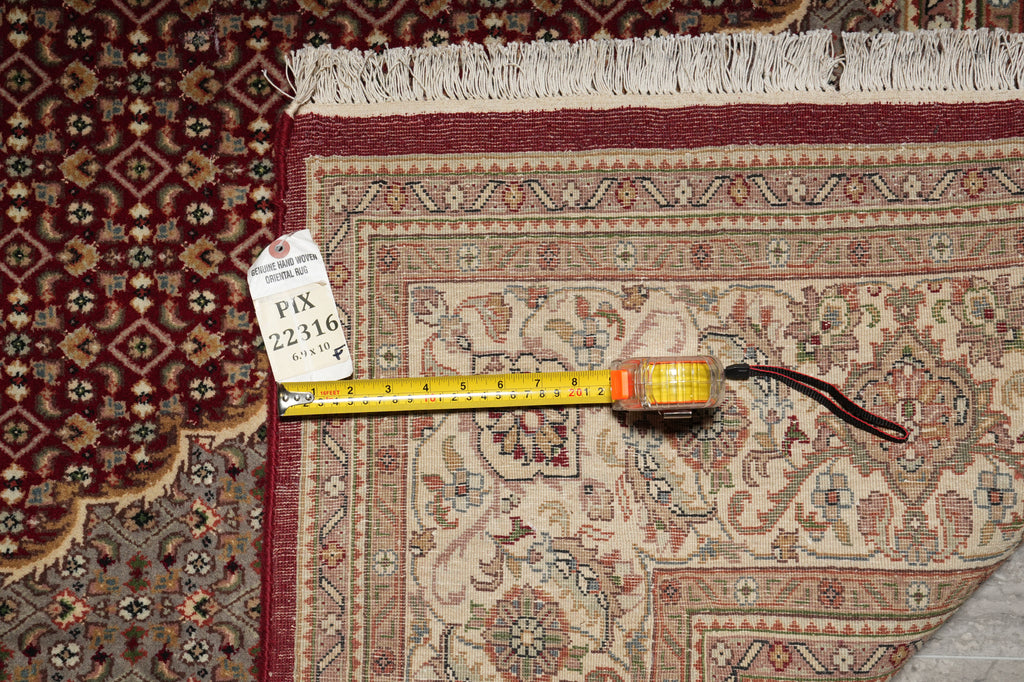 6.9 x 10 Ruby Red Wool & Silk Tabriz Mahi Rug - view 14