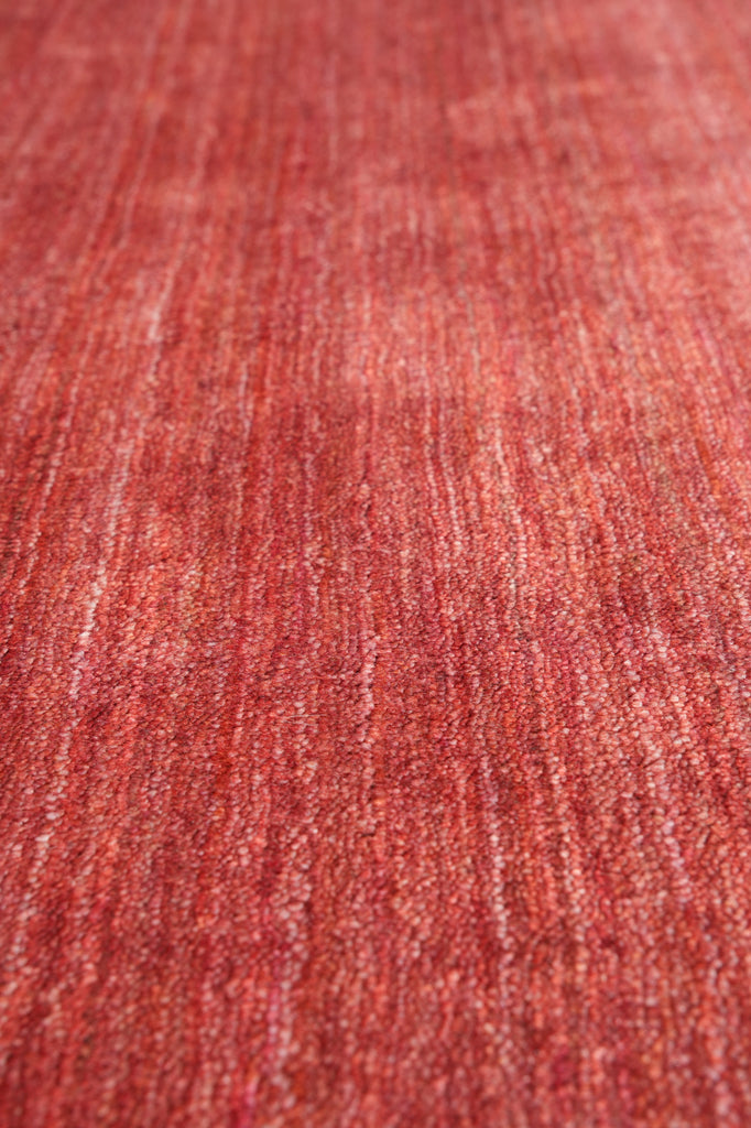 8 x 10 Handmade Wool Contemporary Rug – Solid Red with Green Accents (F-4519)