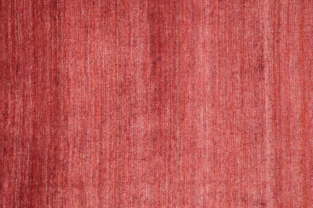 8 x 10 Handmade Wool Contemporary Rug – Solid Red with Green Accents (F-4519)