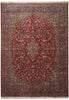 Load image into Gallery viewer, A traditional oriental area rug with an intricate floral pattern, featuring a large central medallion and a detailed border. The dominant color is a deep red, with prominent accents of blue, green, beige, and brown throughout the design.