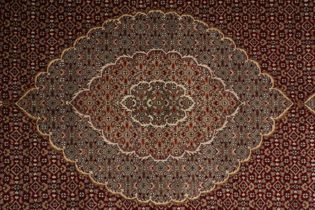 6.9 x 10 Ruby Red Wool & Silk Tabriz Mahi Rug - view 7