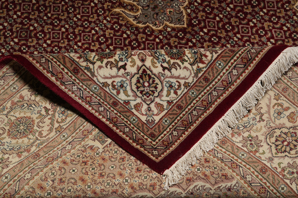 6.9 x 10 Ruby Red Wool & Silk Tabriz Mahi Rug - view 11