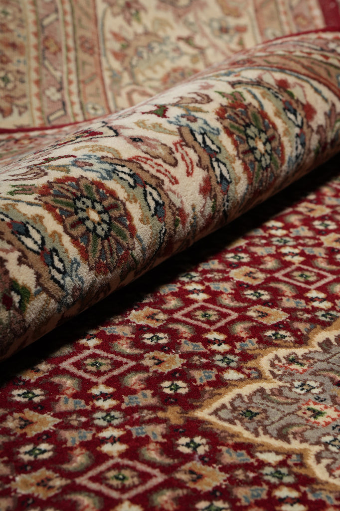 6.9 x 10 Ruby Red Wool & Silk Tabriz Mahi Rug - view 12