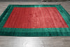 Load image into Gallery viewer, 8 x 10 Handmade Wool Contemporary Rug – Solid Red with Green Accents (F-4519)