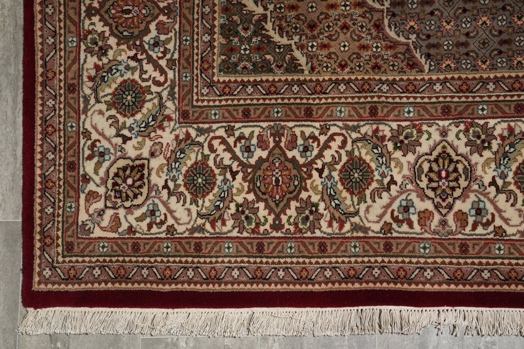 6.9 x 10 Ruby Red Wool & Silk Tabriz Mahi Rug - view 13