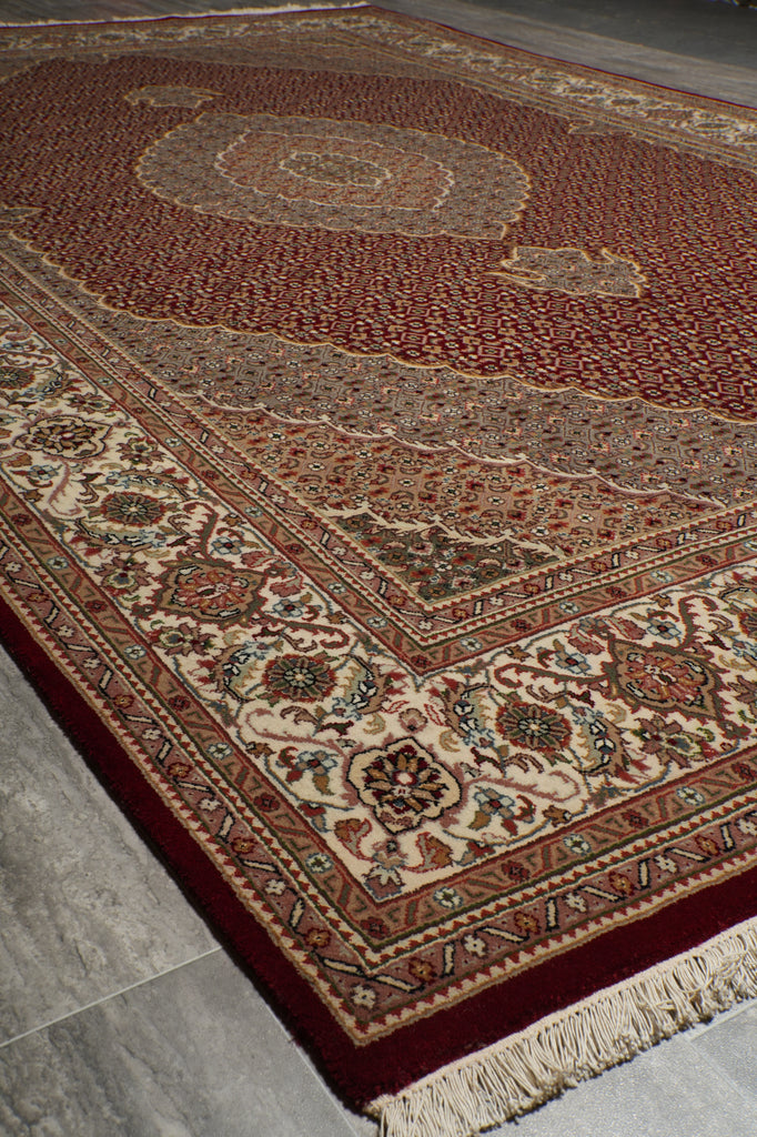 6.9 x 10 Ruby Red Wool & Silk Tabriz Mahi Rug - view 6