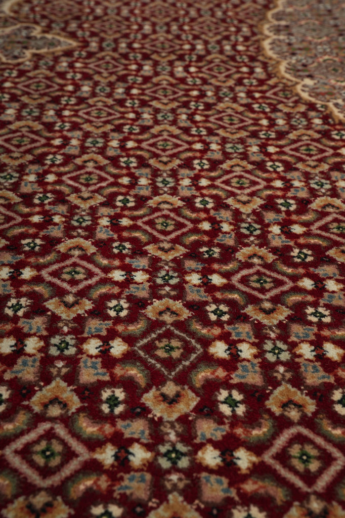 6.9 x 10 Ruby Red Wool & Silk Tabriz Mahi Rug - view 8