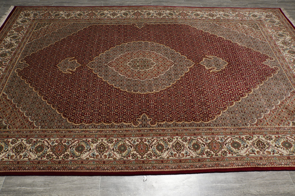 6.9 x 10 Ruby Red Wool & Silk Tabriz Mahi Rug - view 4