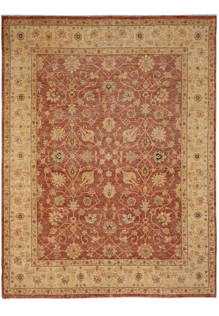 7.6 x 9.5 Hand-Knotted Agra Rug Natural Wool Rust Gold Inventory Clearance Sale