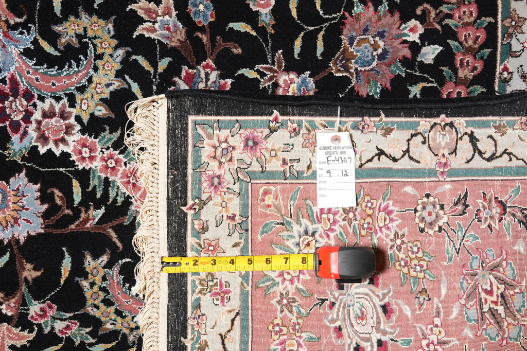 9 x 12 High Quality Wool and Silk Handmade Black Coral Happy Rug #F-4307