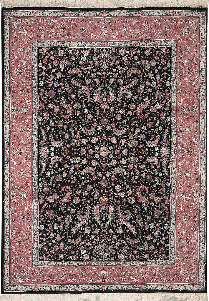 9 x 12 High Quality Wool and Silk Handmade Black Coral Happy Rug #F-4307