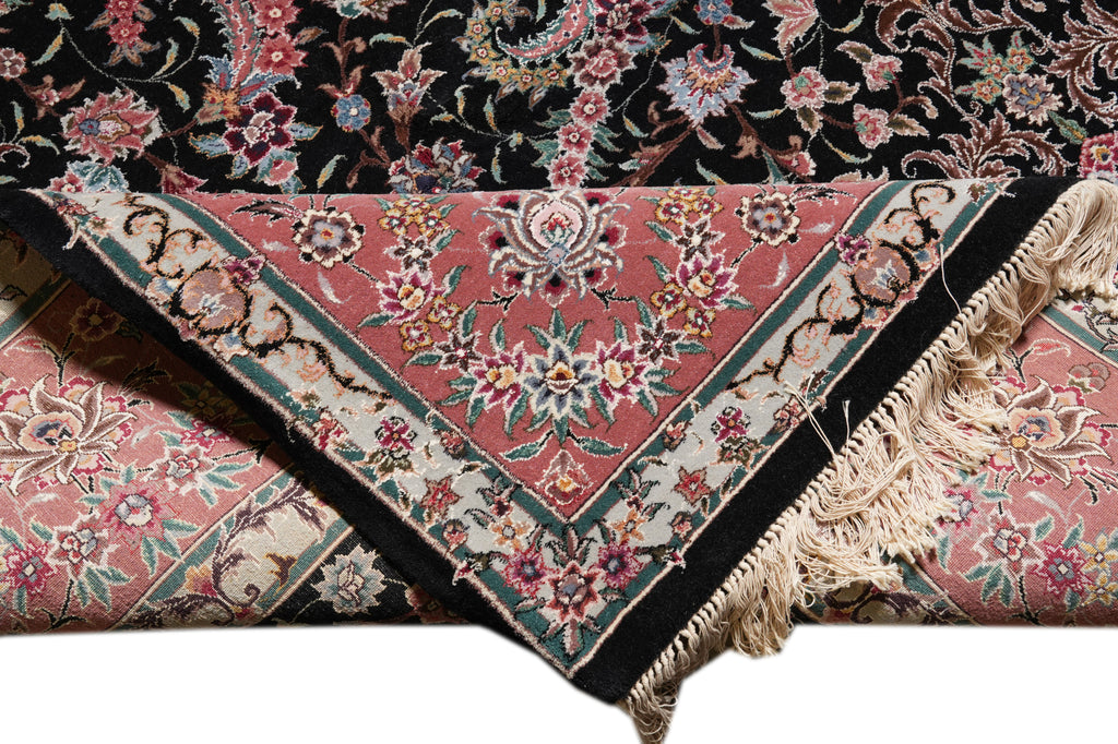 9 x 12 High Quality Wool and Silk Handmade Black Coral Happy Rug #F-4307