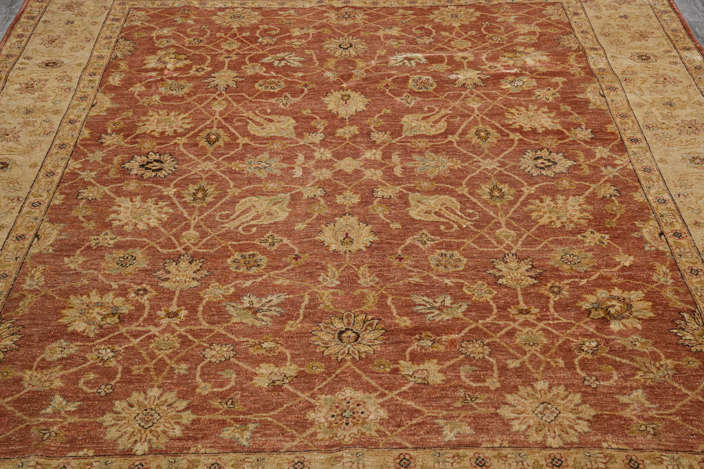 7.6 x 9.5 Hand-Knotted Agra Rug Natural Wool Rust Gold Inventory Clearance Sale #PIX-804-70