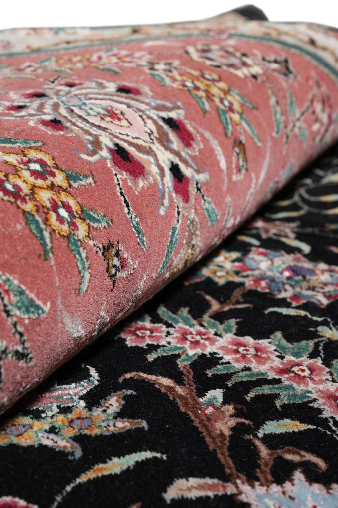 9 x 12 High Quality Wool and Silk Handmade Black Coral Happy Rug #F-4307