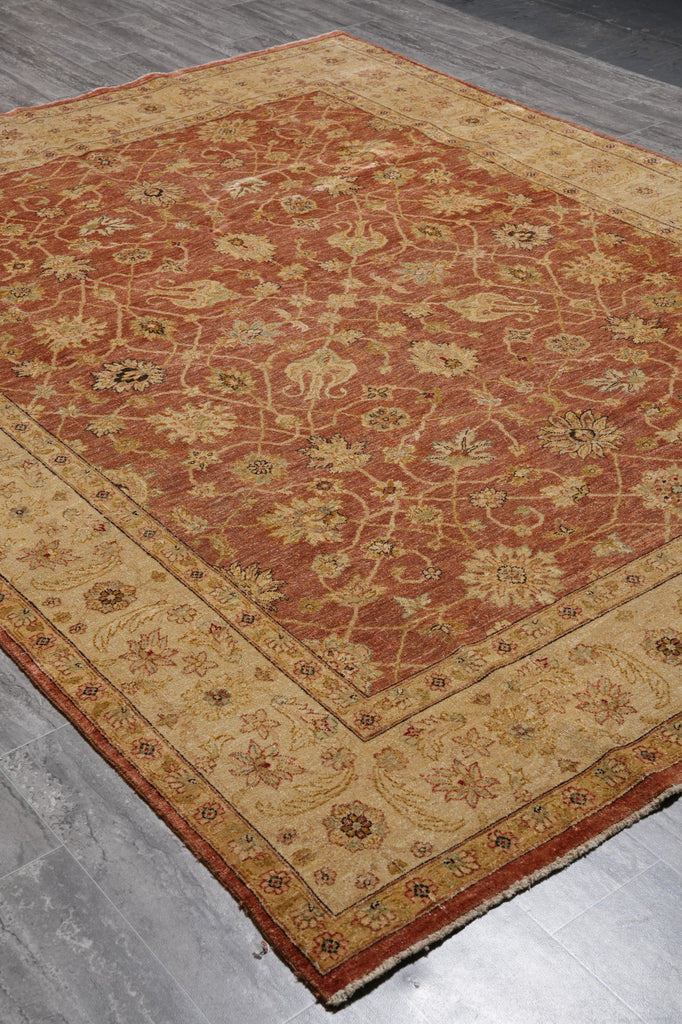 7.6 x 9.5 Hand-Knotted Agra Rug Natural Wool Rust Gold Inventory Clearance Sale #PIX-804-70