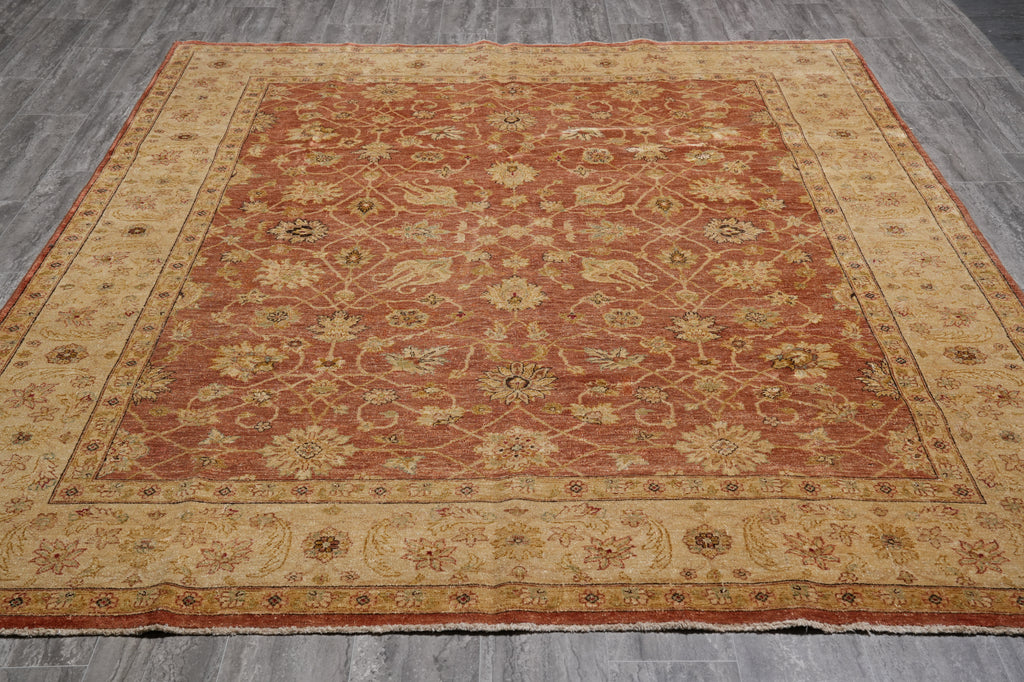 7.6 x 9.5 Hand-Knotted Agra Rug Natural Wool Rust Gold Inventory Clearance Sale #PIX-804-70