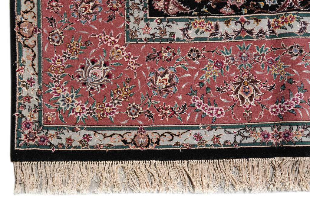 9 x 12 High Quality Wool and Silk Handmade Black Coral Happy Rug #F-4307