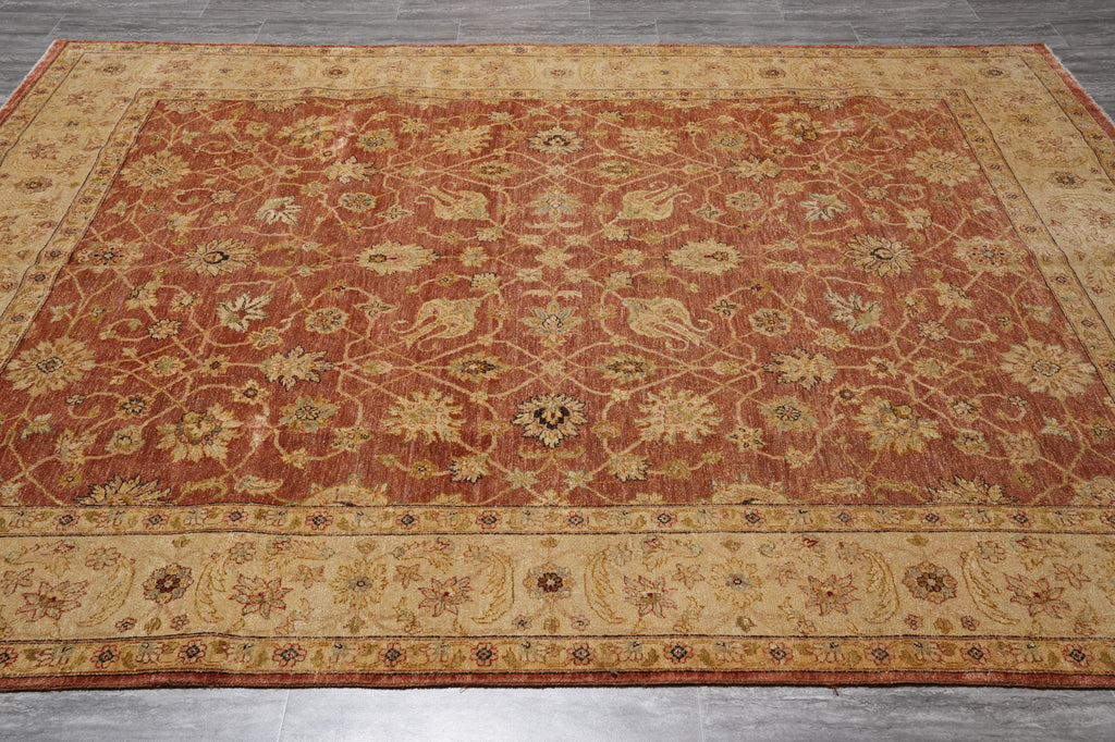 7.6 x 9.5 Hand-Knotted Agra Rug Natural Wool Rust Gold Inventory Clearance Sale #PIX-804-70