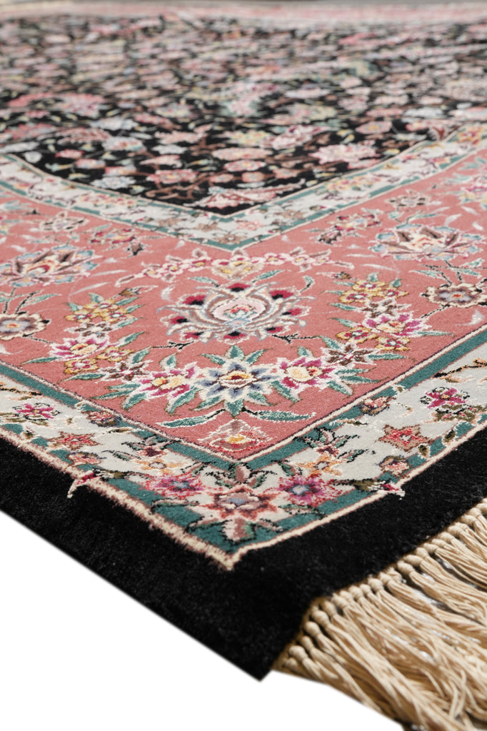 9 x 12 High Quality Wool and Silk Handmade Black Coral Happy Rug #F-4307