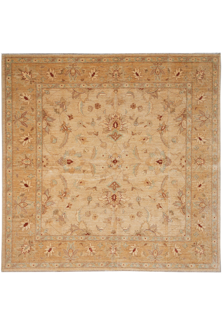 8 x 8 Feet Square Fine Natural Wool Chobi Peshawar Rug