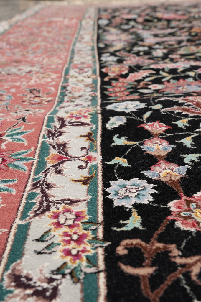 9 x 12 High Quality Wool and Silk Handmade Black Coral Happy Rug #F-4307