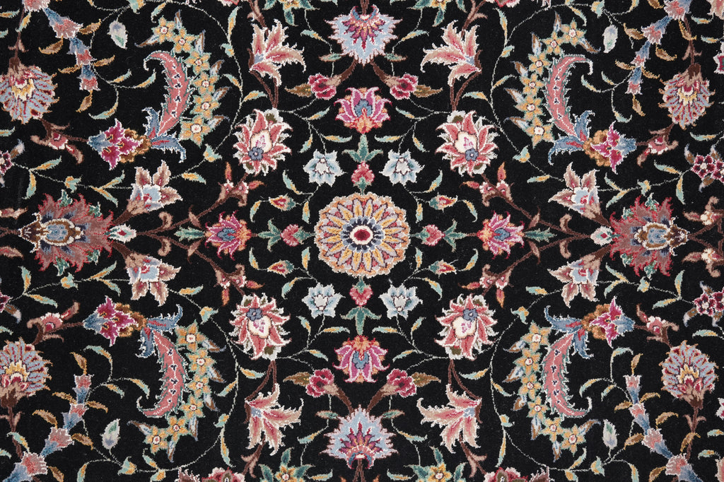 9 x 12 High Quality Wool and Silk Handmade Black Coral Happy Rug #F-4307