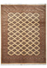 Load image into Gallery viewer, A traditional oriental area rug with a geometric diamond lattice pattern in beige and brown, featuring a detailed border and white fringe at the bottom.