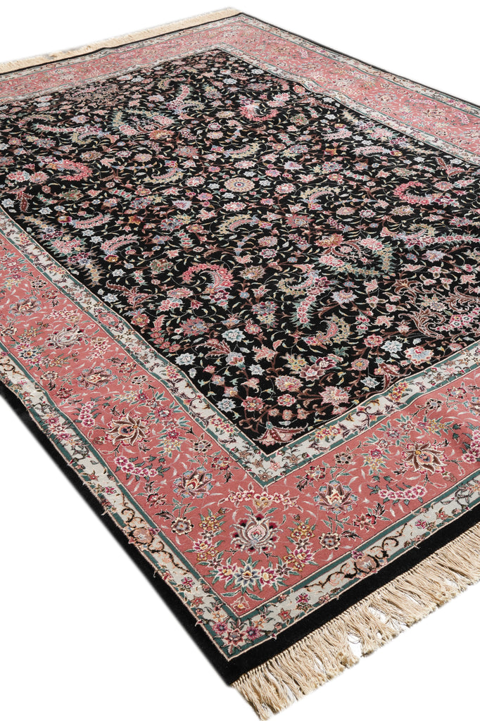 9 x 12 High Quality Wool and Silk Handmade Black Coral Happy Rug #F-4307